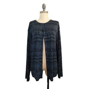 Chico's Size L Large (2) Slinky Stretchy Sparkle Long Sleeve Button Front Top